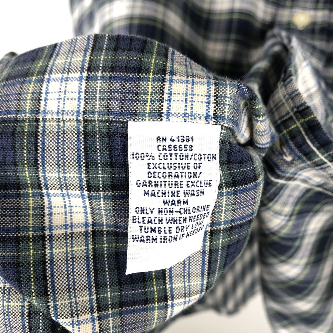Ralph Lauren CUSTOM FIT long sleeve button down check shirt, men's size L cotton navy blue type Vintage Second Hand