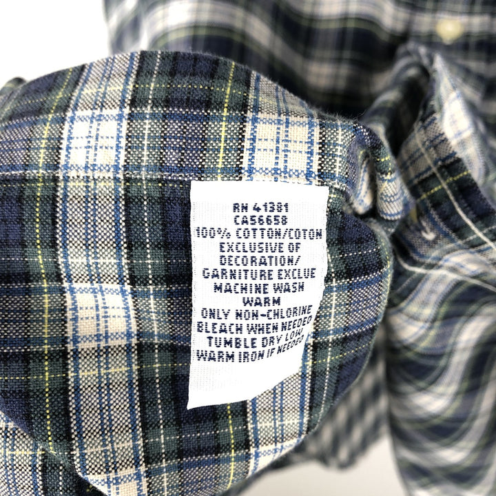 Ralph Lauren CUSTOM FIT long sleeve button down check shirt, men's size L cotton navy blue type Vintage Second Hand