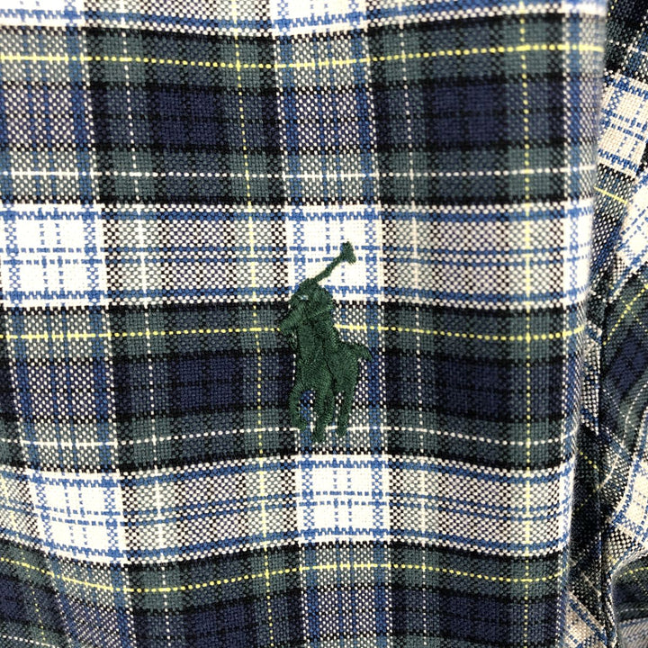 Ralph Lauren CUSTOM FIT long sleeve button down check shirt, men's size L cotton navy blue type Vintage Second Hand