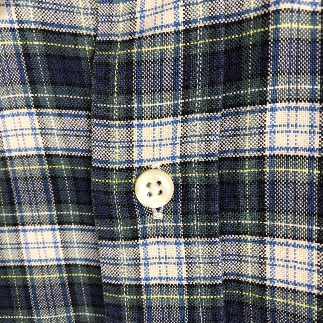 Ralph Lauren CUSTOM FIT long sleeve button down check shirt, men's size L cotton navy blue type Vintage Second Hand