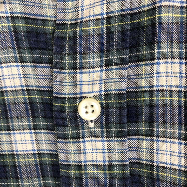 Ralph Lauren CUSTOM FIT long sleeve button down check shirt, men's size L cotton navy blue type Vintage Second Hand