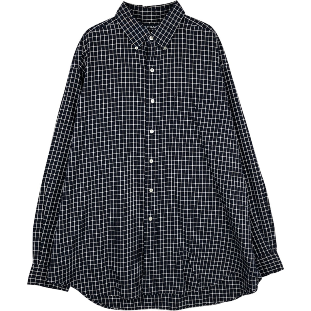Ralph Lauren RALPH LAUREN GOLF TILDEN Long Sleeve Button Down Check Shirt Men's XL cotton navy blue type Vintage Second Hand