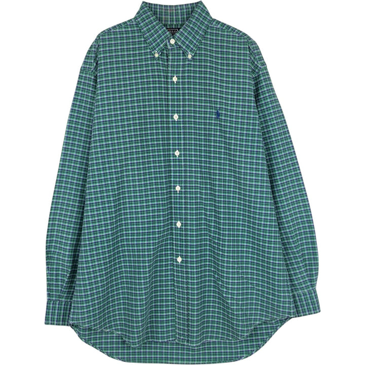 Ralph Lauren POLO by Ralph Lauren BLAKE long-sleeved button-down check shirt, men's size M cotton green type Vintage Second Hand