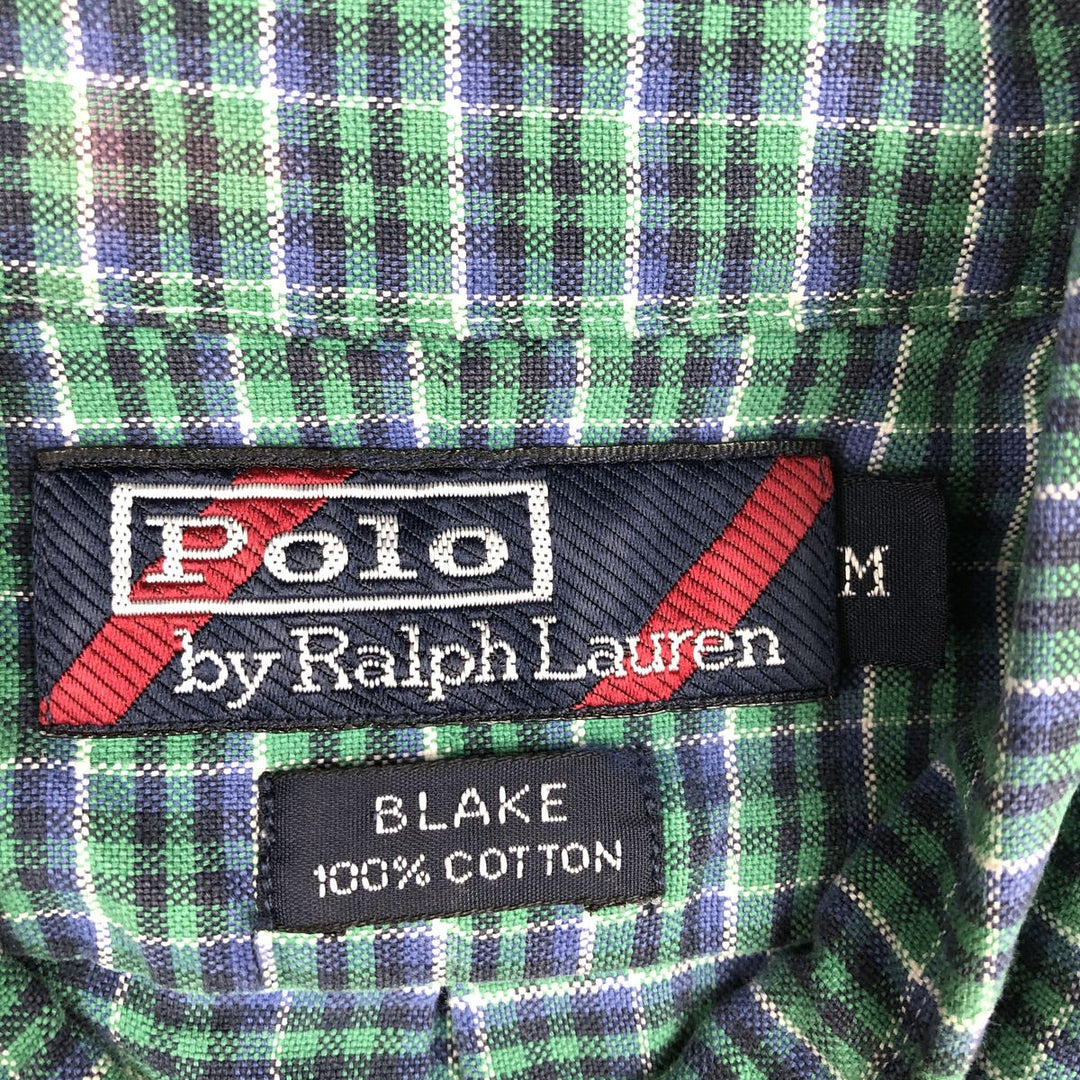 Ralph Lauren POLO by Ralph Lauren BLAKE long-sleeved button-down check shirt, men's size M cotton green type Vintage Second Hand