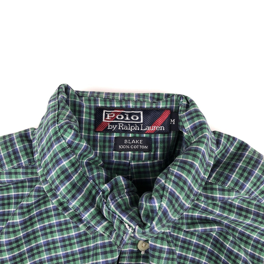 Ralph Lauren POLO by Ralph Lauren BLAKE long-sleeved button-down check shirt, men's size M cotton green type Vintage Second Hand