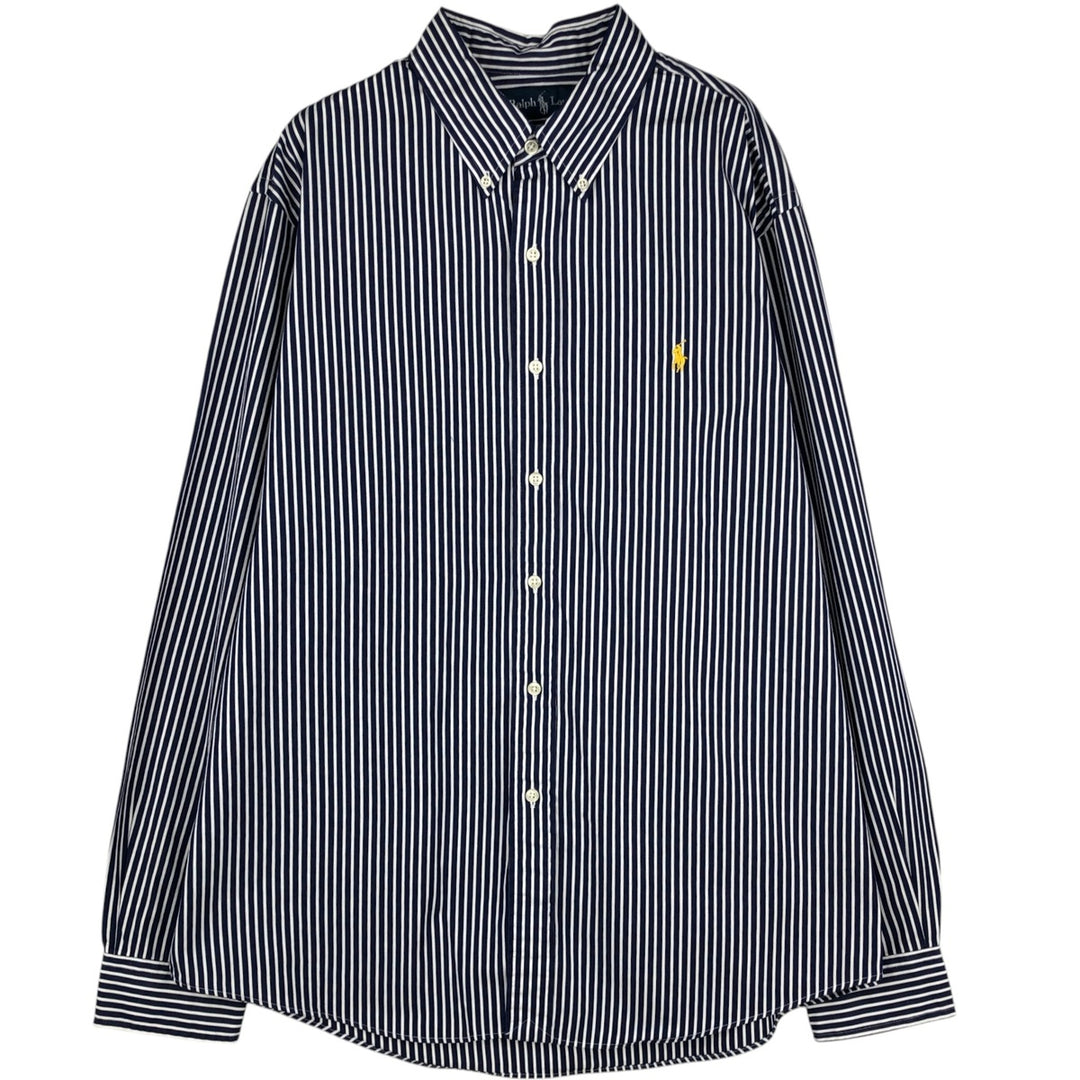 Ralph Lauren CUSTOM FIT long sleeve button down striped shirt men's XL size cotton navy blue type Vintage Second Hand