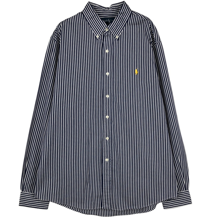 Ralph Lauren CUSTOM FIT long sleeve button down striped shirt men's XL size cotton navy blue type Vintage Second Hand