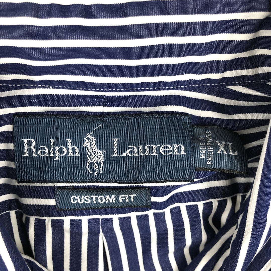 Ralph Lauren CUSTOM FIT long sleeve button down striped shirt men's XL size cotton navy blue type Vintage Second Hand