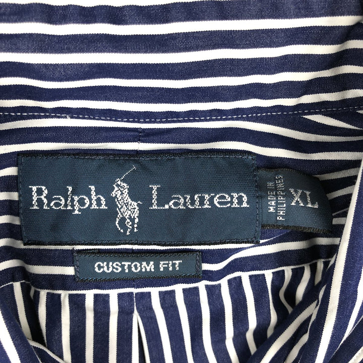 Ralph Lauren CUSTOM FIT long sleeve button down striped shirt men's XL size cotton navy blue type Vintage Second Hand