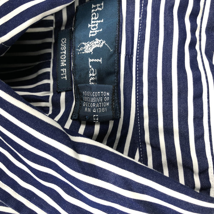 Ralph Lauren CUSTOM FIT long sleeve button down striped shirt men's XL size cotton navy blue type Vintage Second Hand