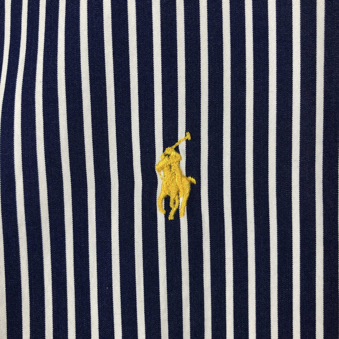 Ralph Lauren CUSTOM FIT long sleeve button down striped shirt men's XL size cotton navy blue type Vintage Second Hand