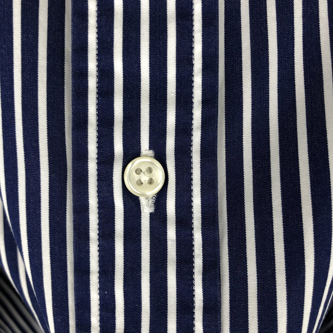 Ralph Lauren CUSTOM FIT long sleeve button down striped shirt men's XL size cotton navy blue type Vintage Second Hand
