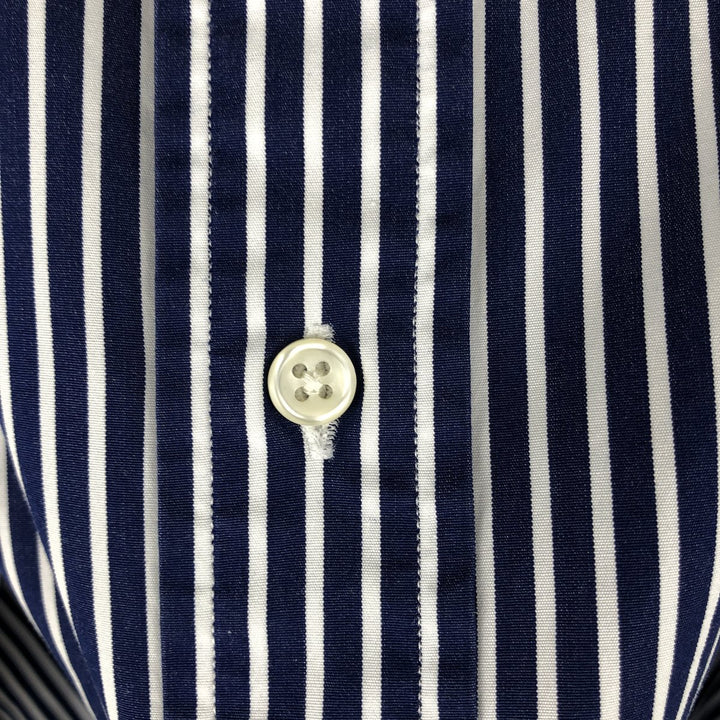 Ralph Lauren CUSTOM FIT long sleeve button down striped shirt men's XL size cotton navy blue type Vintage Second Hand