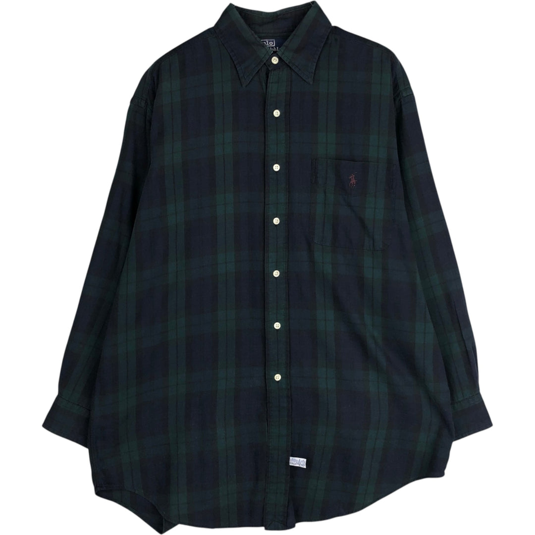 Ralph Lauren POLO by Ralph Lauren Blackwatch Check Long Sleeve Cotton Check Shirt Men's M cotton navy blue type Vintage Second Hand