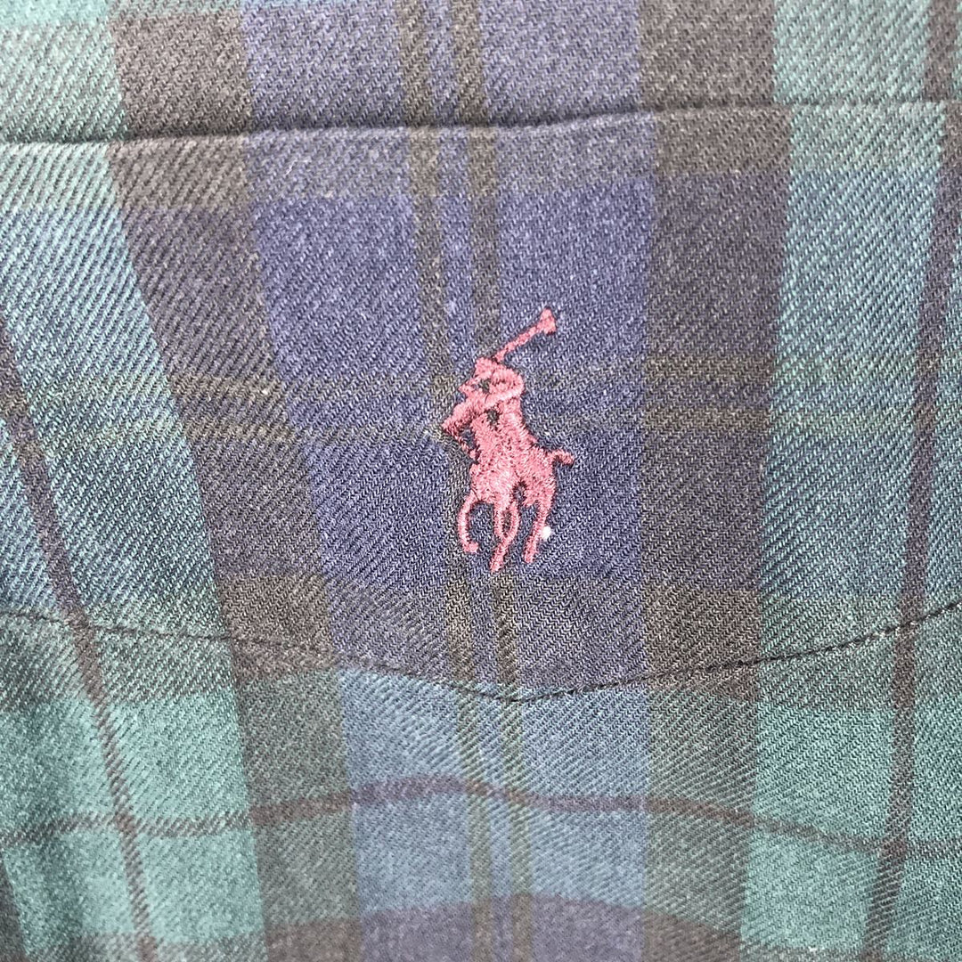 Ralph Lauren POLO by Ralph Lauren Blackwatch Check Long Sleeve Cotton Check Shirt Men's M cotton navy blue type Vintage Second Hand
