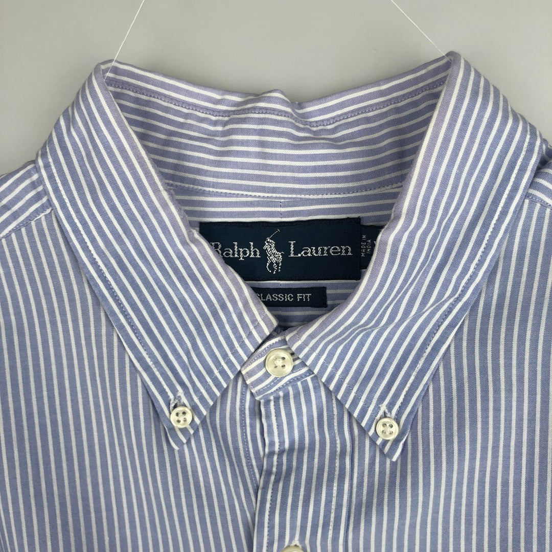 Ralph Lauren Classic Fit Long Sleeve Button Down Striped Shirt Men's XL cotton Blue type light blue Vintage Second Hand