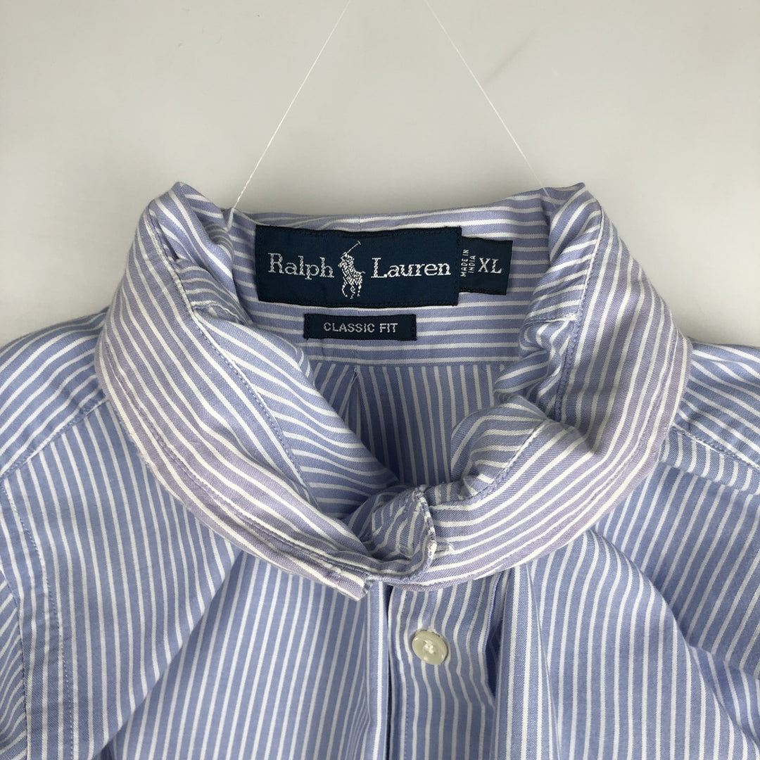 Ralph Lauren Classic Fit Long Sleeve Button Down Striped Shirt Men's XL cotton Blue type light blue Vintage Second Hand