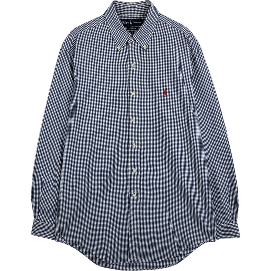 Ralph Lauren YARMOUTH Gingham Check Long Sleeve Button Down Check Shirt Men's M Size cotton blue type Vintage Second Hand