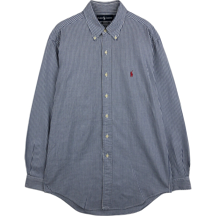 Ralph Lauren YARMOUTH Gingham Check Long Sleeve Button Down Check Shirt Men's M Size cotton blue type Vintage Second Hand