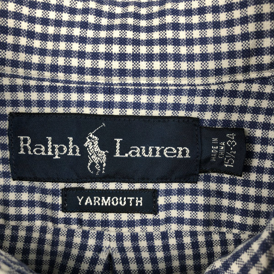 Ralph Lauren YARMOUTH Gingham Check Long Sleeve Button Down Check Shirt Men's M Size cotton blue type Vintage Second Hand