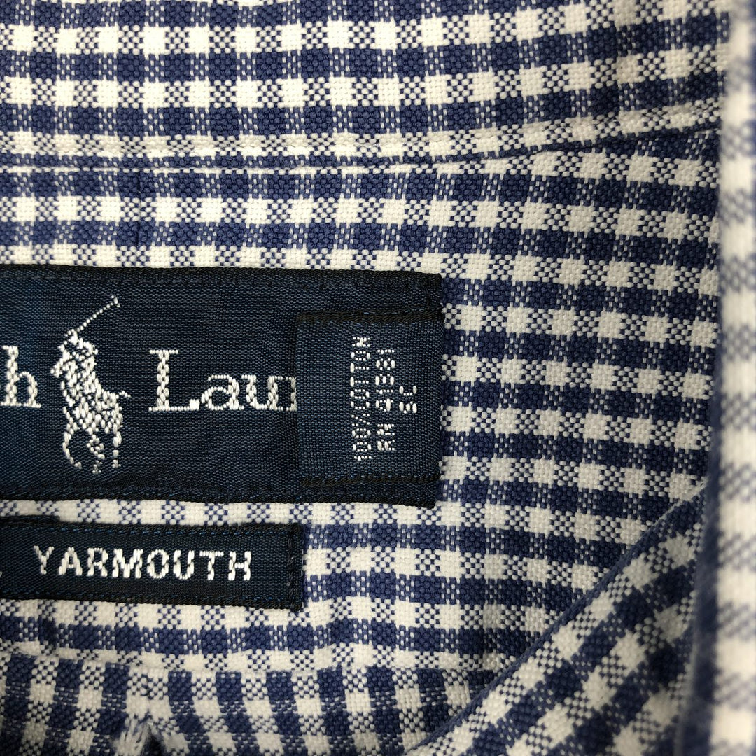 Ralph Lauren YARMOUTH Gingham Check Long Sleeve Button Down Check Shirt Men's M Size cotton blue type Vintage Second Hand