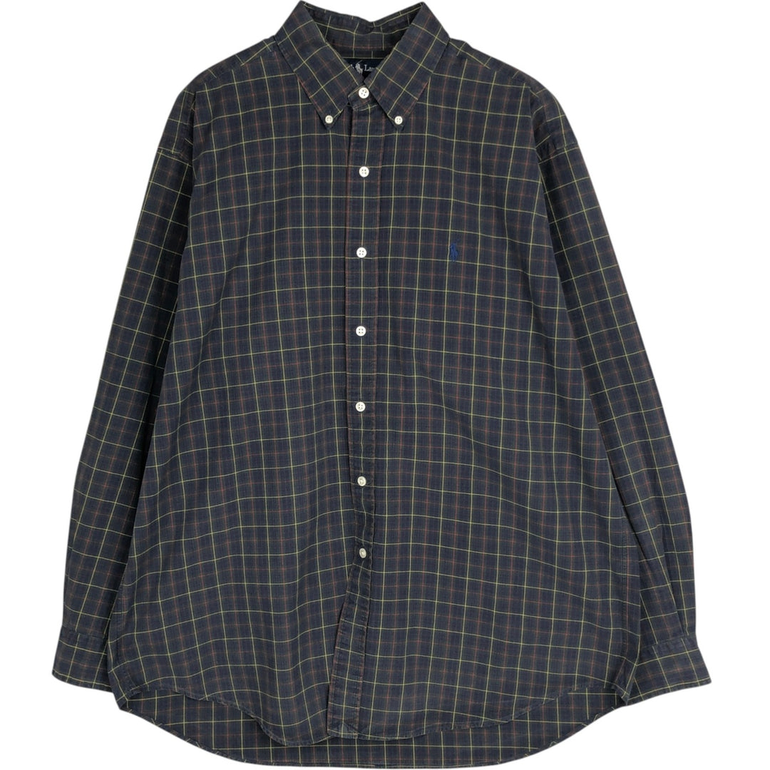 Ralph Lauren BLAKE long sleeve button down check shirt, men's size L cotton Green type dark green Vintage Second Hand