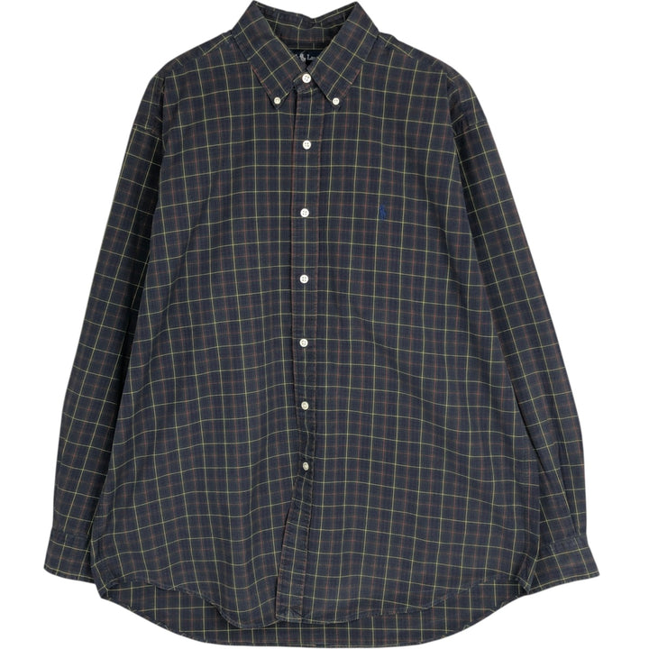 Ralph Lauren BLAKE long sleeve button down check shirt, men's size L cotton Green type dark green Vintage Second Hand