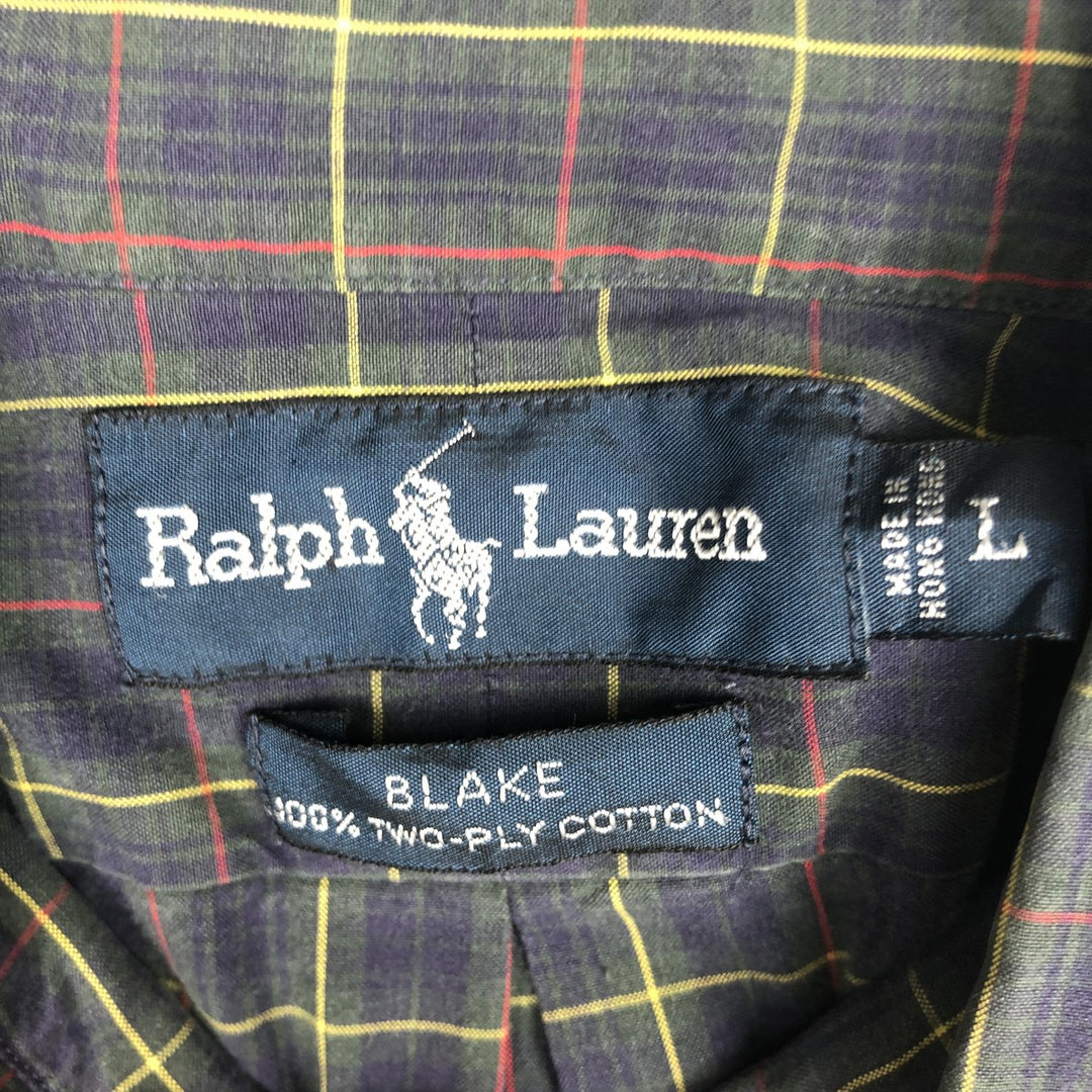 Ralph Lauren BLAKE long sleeve button down check shirt, men's size L cotton Green type dark green Vintage Second Hand