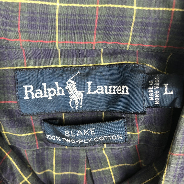 Ralph Lauren BLAKE long sleeve button down check shirt, men's size L cotton Green type dark green Vintage Second Hand