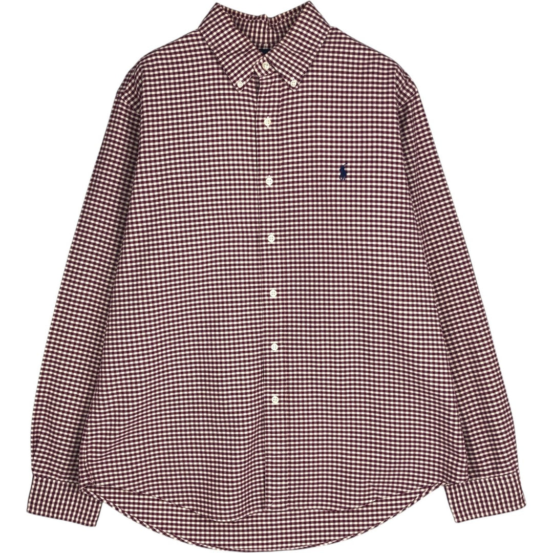 Ralph Lauren CUSTOM FIT Gingham Check Long Sleeve Button Down Check Shirt Men's L size cotton wine-red Vintage Second Hand