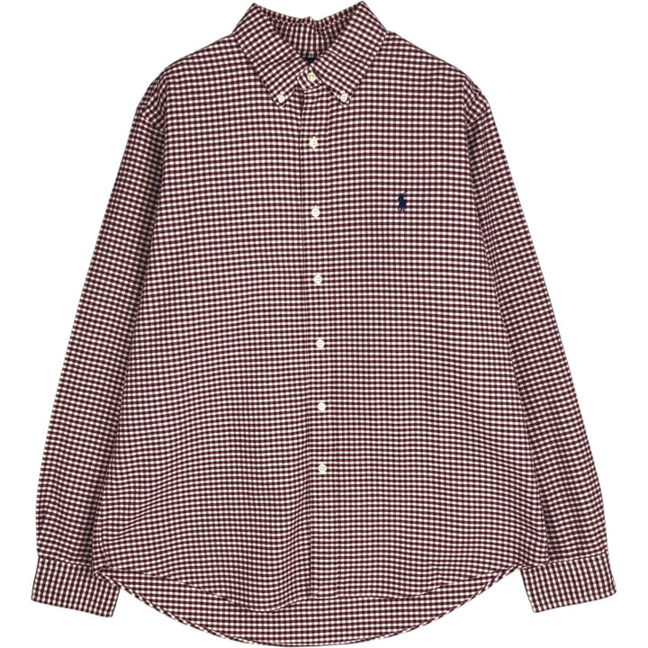 Ralph Lauren CUSTOM FIT Gingham Check Long Sleeve Button Down Check Shirt Men's L size cotton wine-red Vintage Second Hand