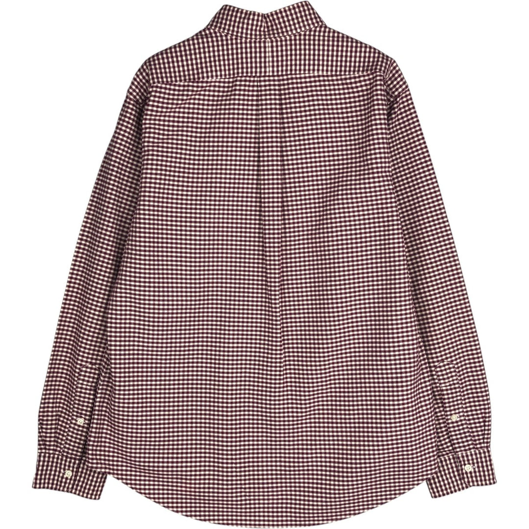Ralph Lauren CUSTOM FIT Gingham Check Long Sleeve Button Down Check Shirt Men's L size cotton wine-red Vintage Second Hand