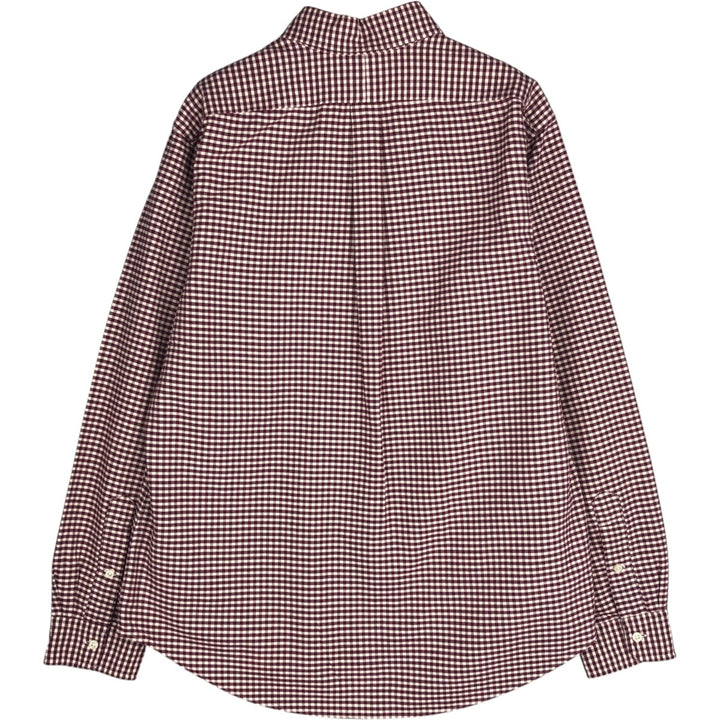 Ralph Lauren CUSTOM FIT Gingham Check Long Sleeve Button Down Check Shirt Men's L size cotton wine-red Vintage Second Hand