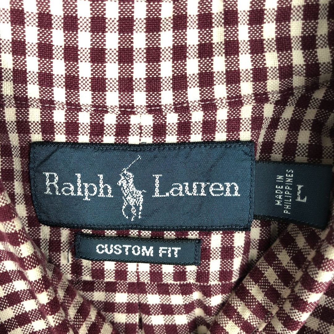 Ralph Lauren CUSTOM FIT Gingham Check Long Sleeve Button Down Check Shirt Men's L size cotton wine-red Vintage Second Hand