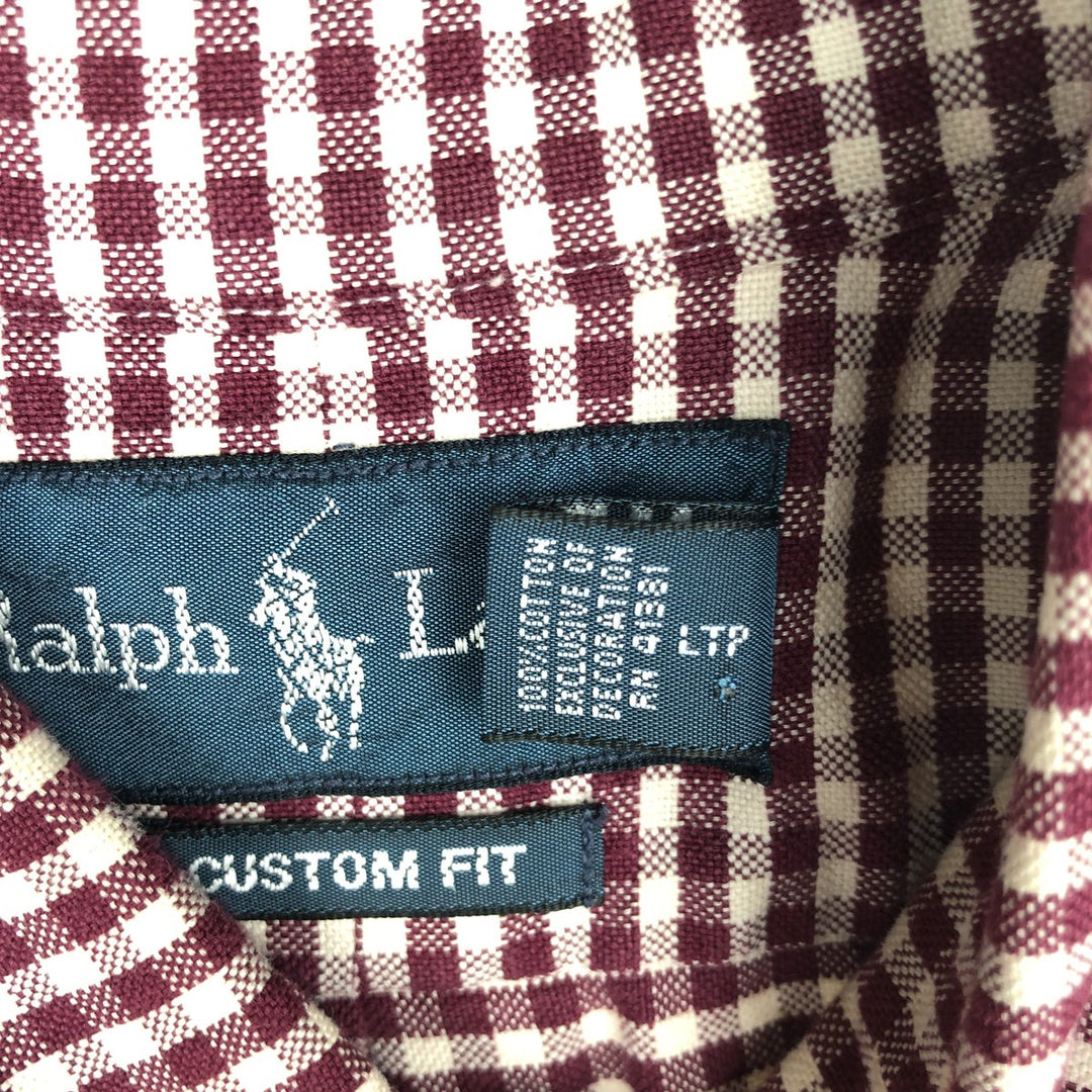 Ralph Lauren CUSTOM FIT Gingham Check Long Sleeve Button Down Check Shirt Men's L size cotton wine-red Vintage Second Hand