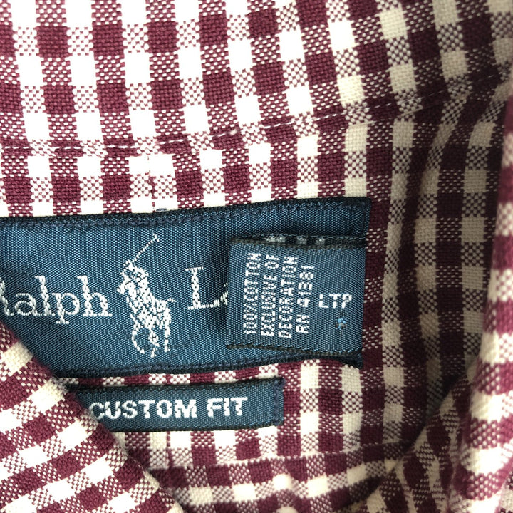 Ralph Lauren CUSTOM FIT Gingham Check Long Sleeve Button Down Check Shirt Men's L size cotton wine-red Vintage Second Hand