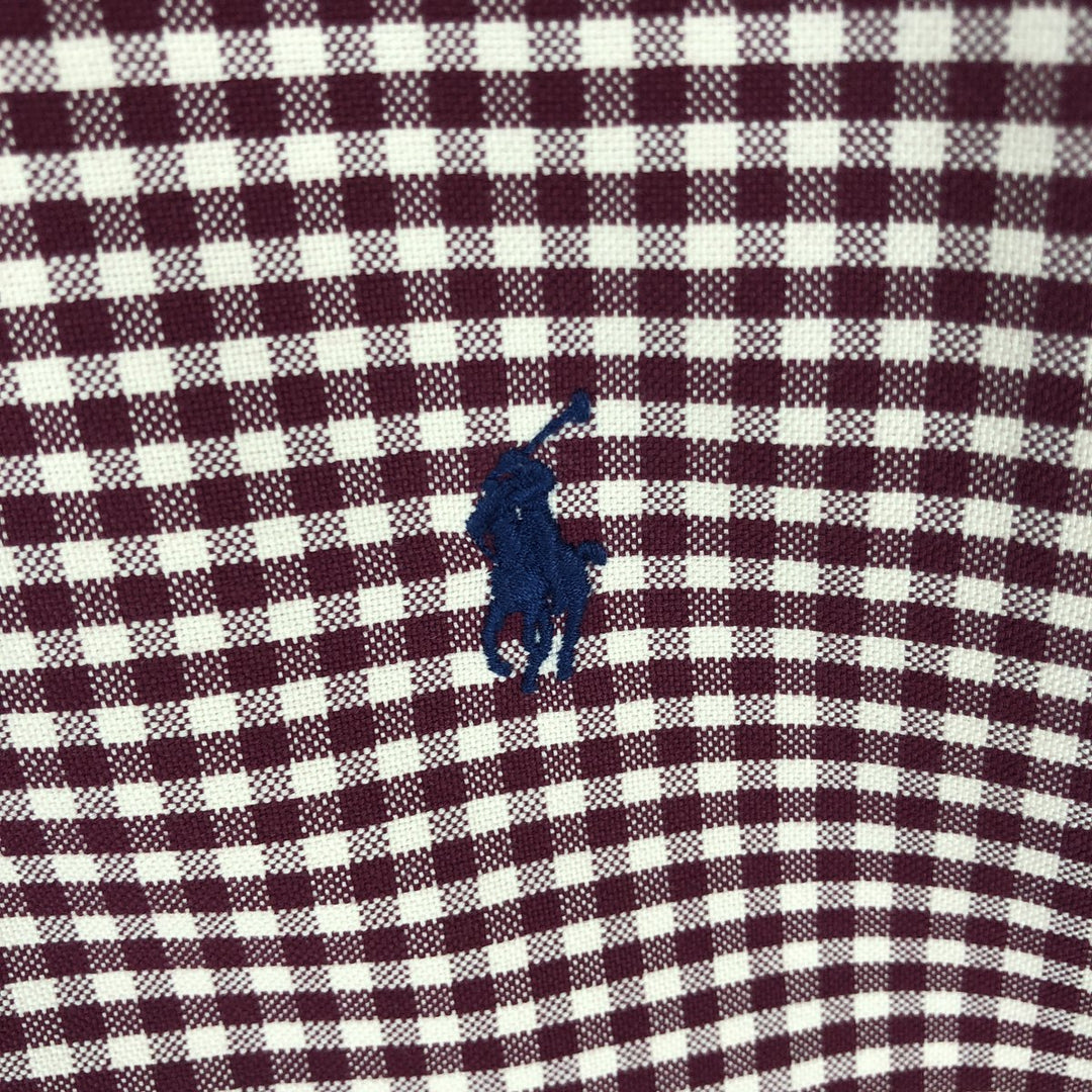 Ralph Lauren CUSTOM FIT Gingham Check Long Sleeve Button Down Check Shirt Men's L size cotton wine-red Vintage Second Hand
