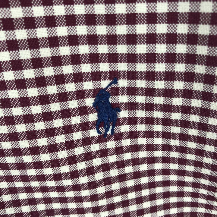 Ralph Lauren CUSTOM FIT Gingham Check Long Sleeve Button Down Check Shirt Men's L size cotton wine-red Vintage Second Hand