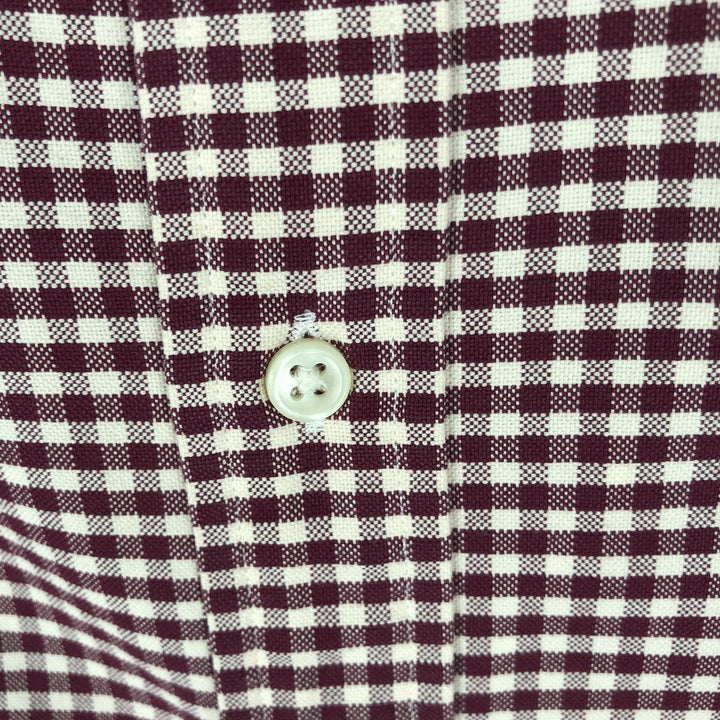 Ralph Lauren CUSTOM FIT Gingham Check Long Sleeve Button Down Check Shirt Men's L size cotton wine-red Vintage Second Hand