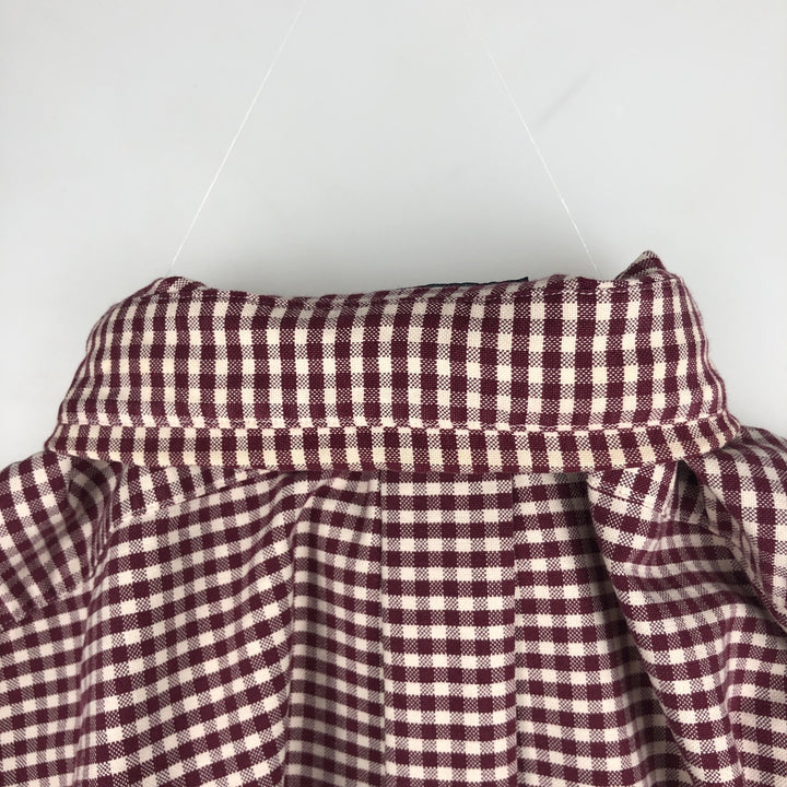 Ralph Lauren CUSTOM FIT Gingham Check Long Sleeve Button Down Check Shirt Men's L size cotton wine-red Vintage Second Hand