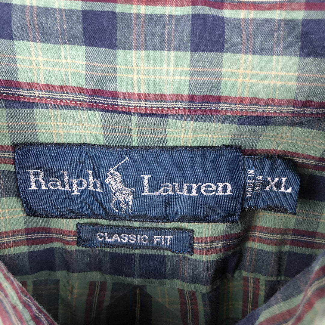 Ralph Lauren Classic Fit Long Sleeve Button Down Check Shirt Men's XL cotton green type Vintage Second Hand
