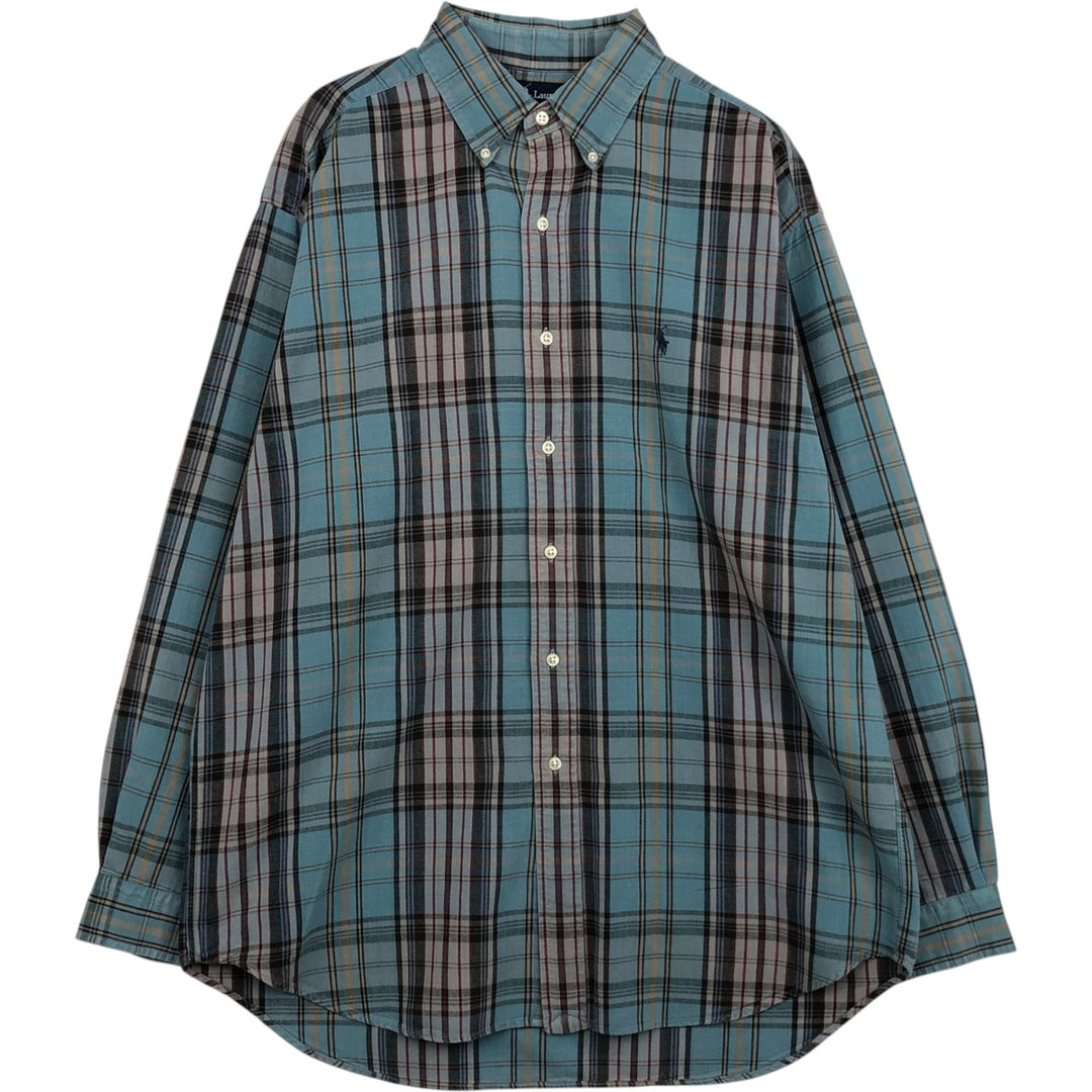 Ralph Lauren BLAKE long sleeve button down check shirt, men's size L cotton Blue type light blue Vintage Second Hand