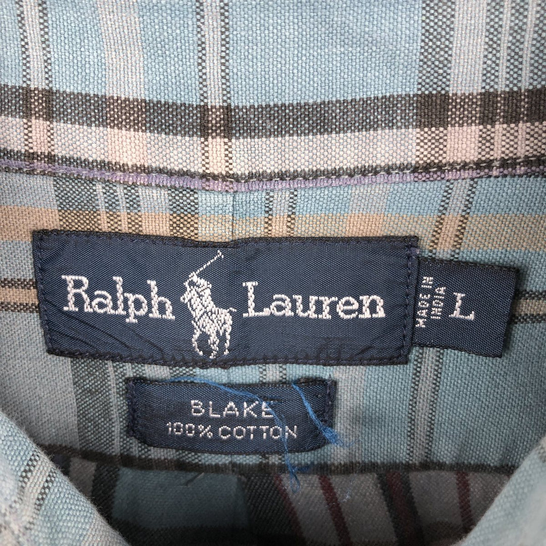 Ralph Lauren BLAKE long sleeve button down check shirt, men's size L cotton Blue type light blue Vintage Second Hand
