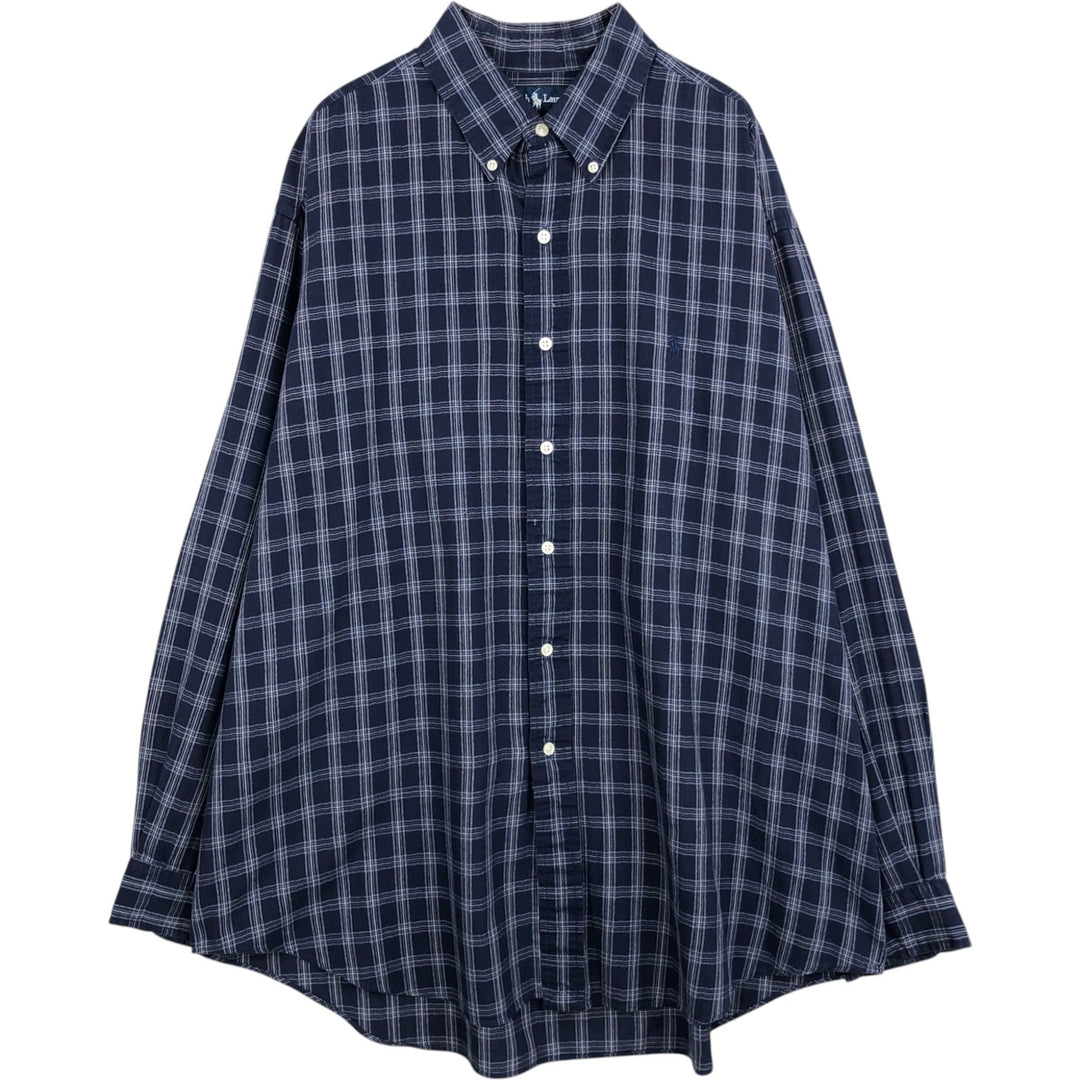 Ralph Lauren BLAKE long sleeve button down check shirt, men's XL size cotton navy blue type Vintage Second Hand