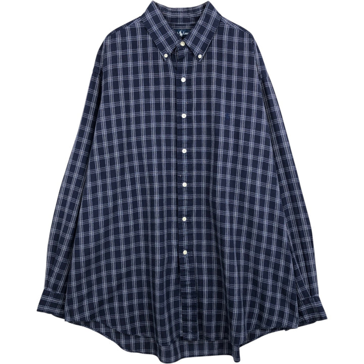 Ralph Lauren BLAKE long sleeve button down check shirt, men's XL size cotton navy blue type Vintage Second Hand