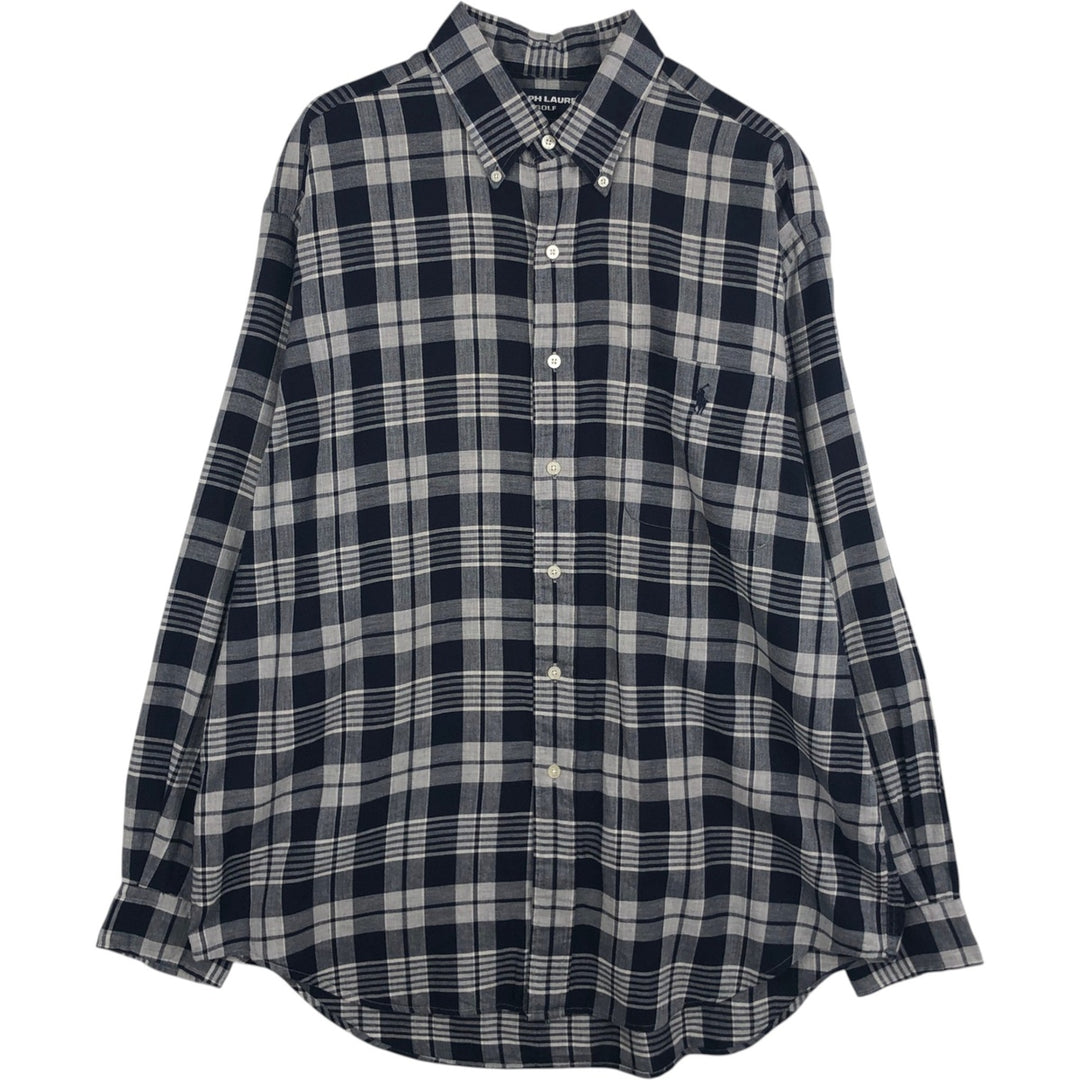 Ralph Lauren Golf Tilden long-sleeved button-down check shirt, men's size L cotton gray type Vintage Second Hand