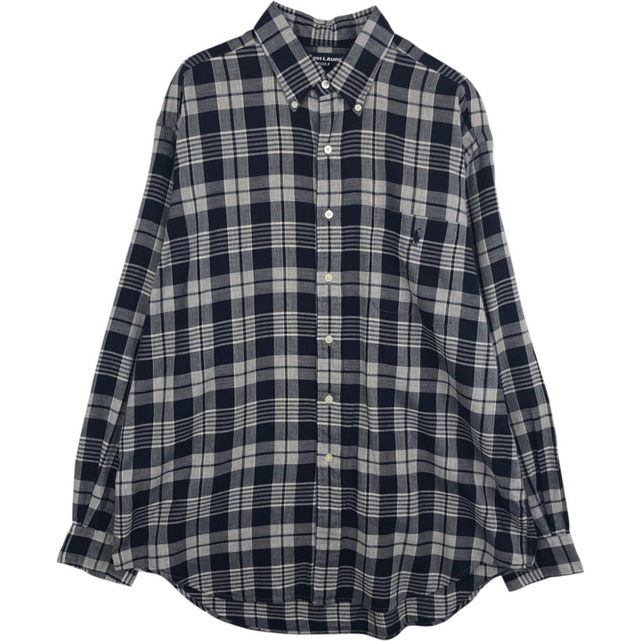 Ralph Lauren Golf Tilden long-sleeved button-down check shirt, men's size L cotton gray type Vintage Second Hand