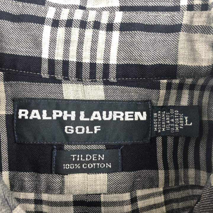 Ralph Lauren Golf Tilden long-sleeved button-down check shirt, men's size L cotton gray type Vintage Second Hand