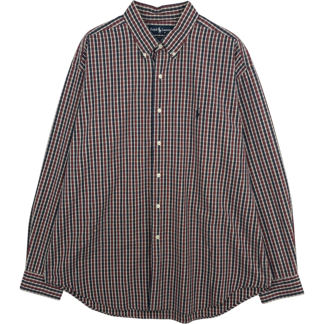 Ralph Lauren MARLOWE Long Sleeve Button-Down Check Shirt, Men's XL cotton navy blue type Vintage Second Hand