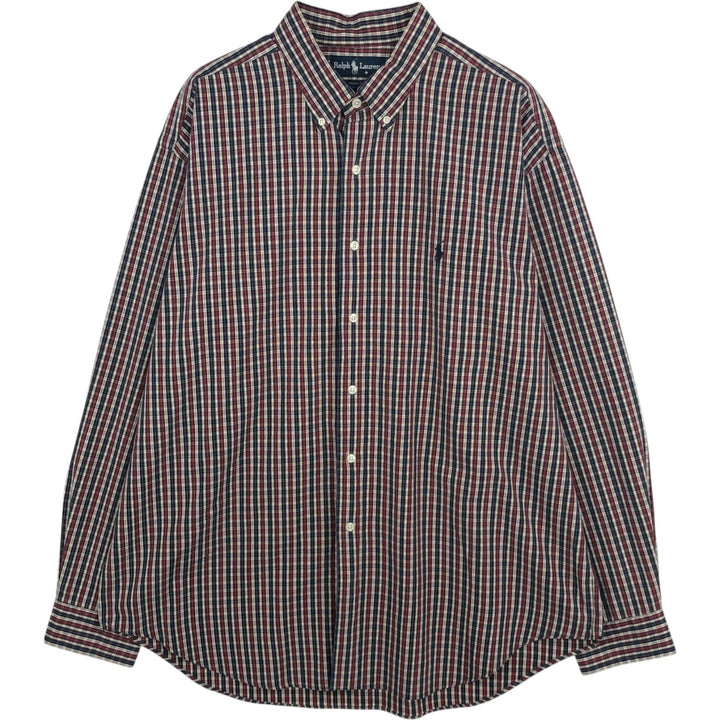 Ralph Lauren MARLOWE Long Sleeve Button-Down Check Shirt, Men's XL cotton navy blue type Vintage Second Hand